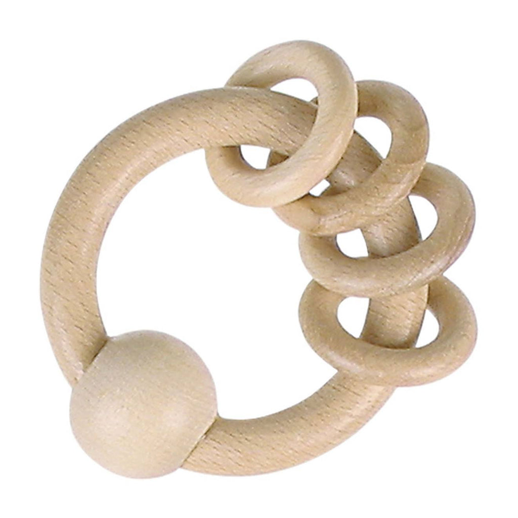 Hochet bois 4 anneaux bois nature cire d'abeille beige