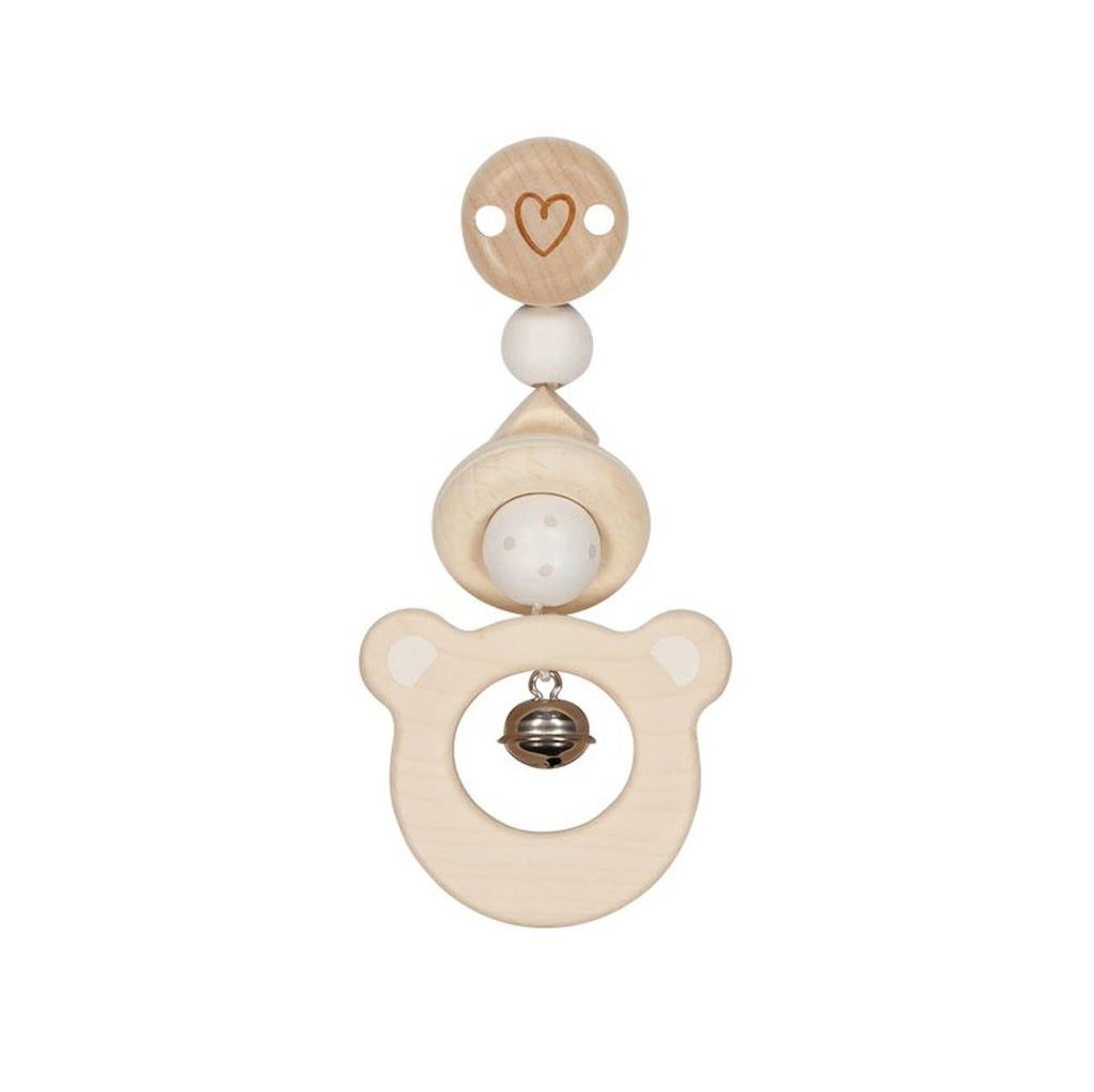 Hochet en bois avec clip ours beige