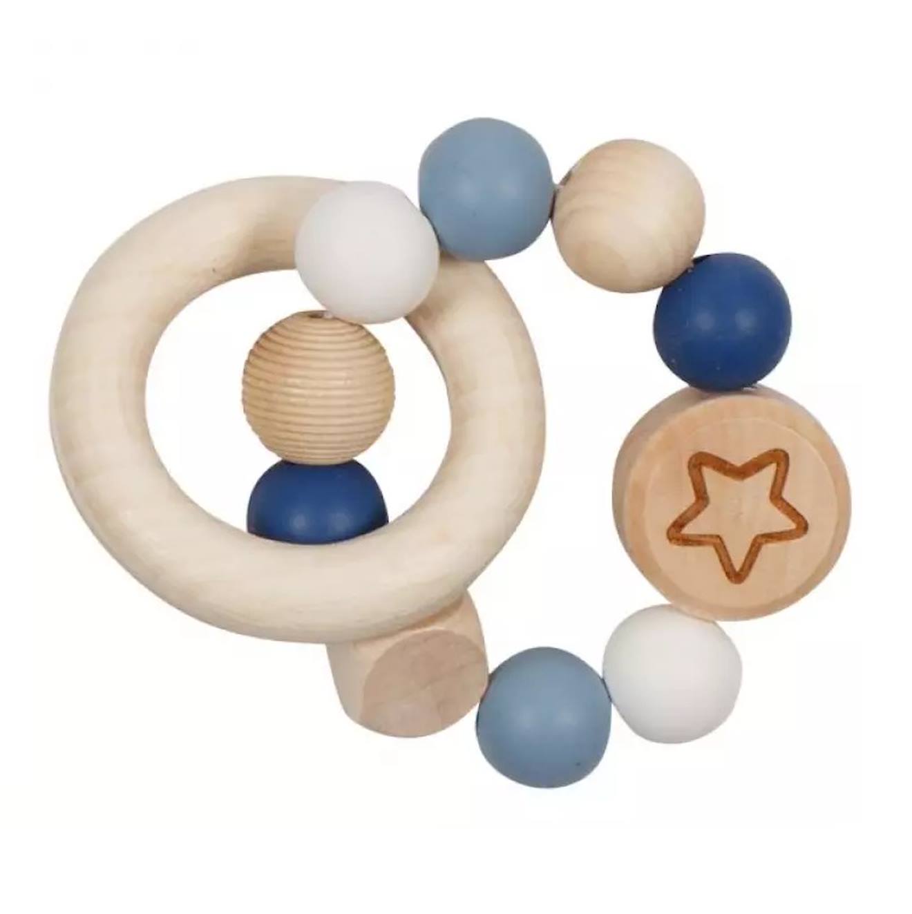 Hochet en bois et silicone bleu