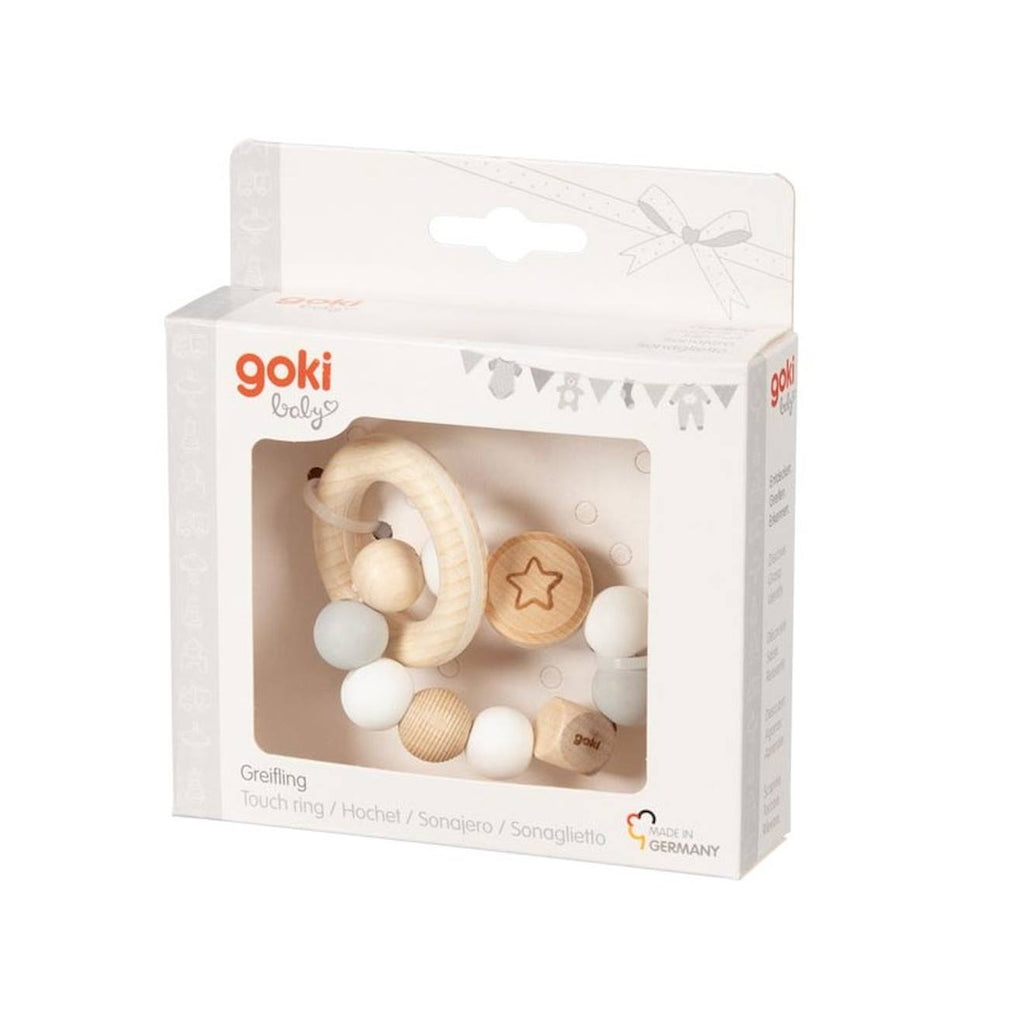 Hochet en bois et silicone beige