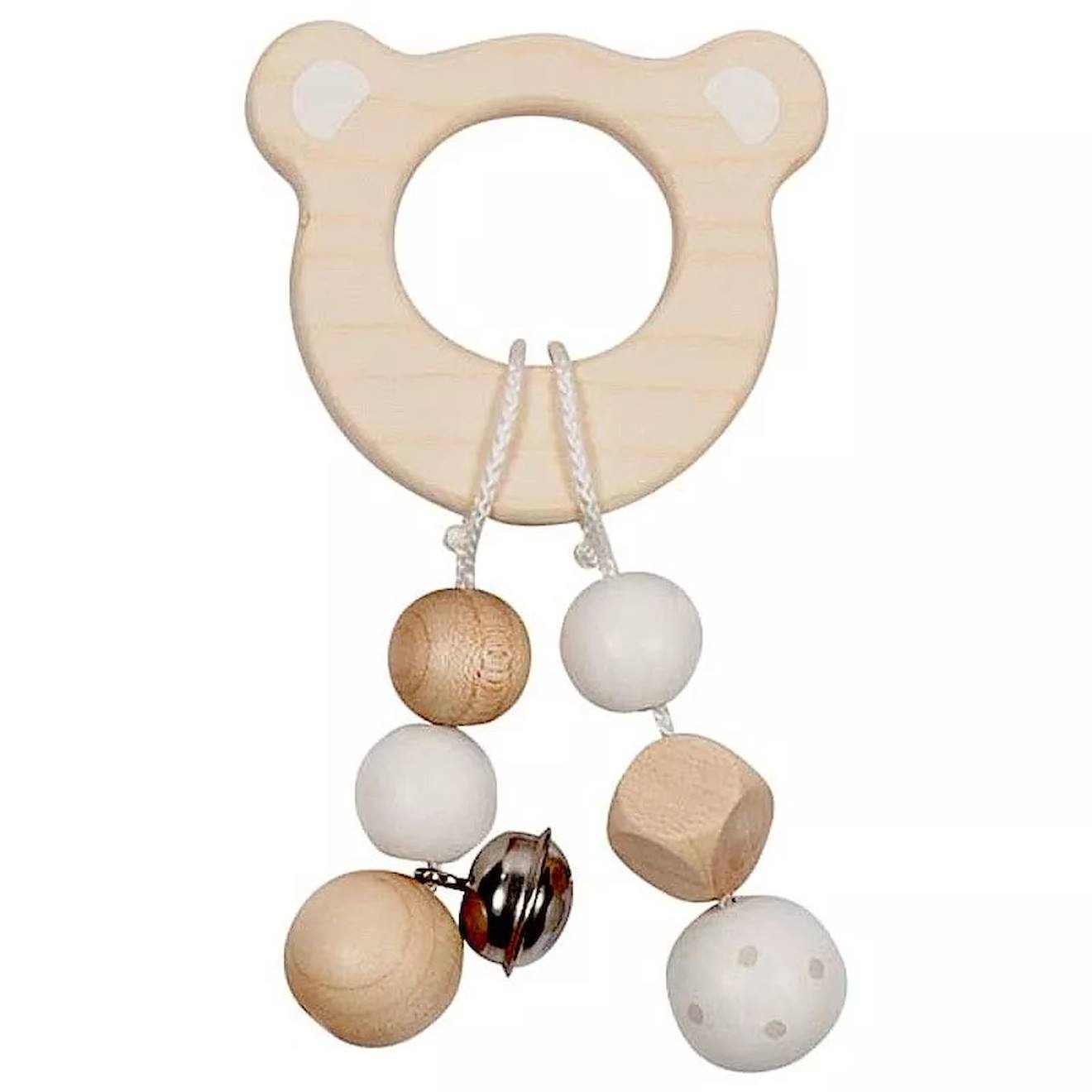 Hochet en bois tête d'ours beige