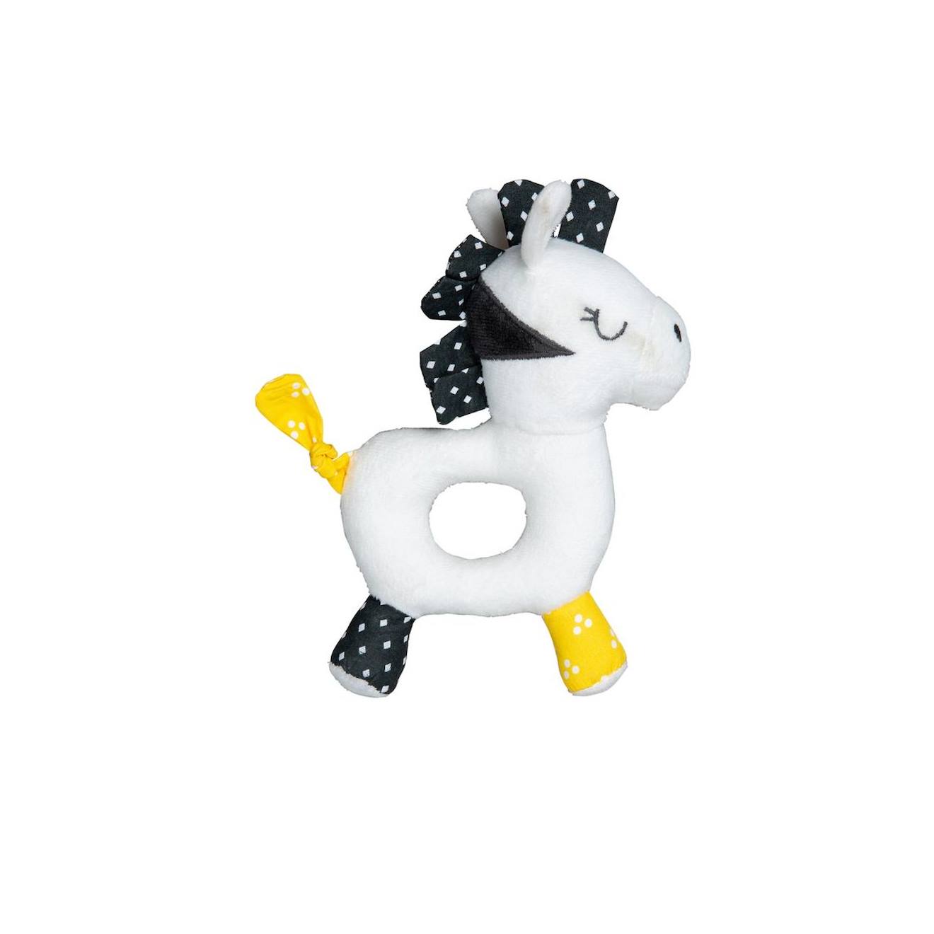 Hochet en velours - pluche et pompon blanc
