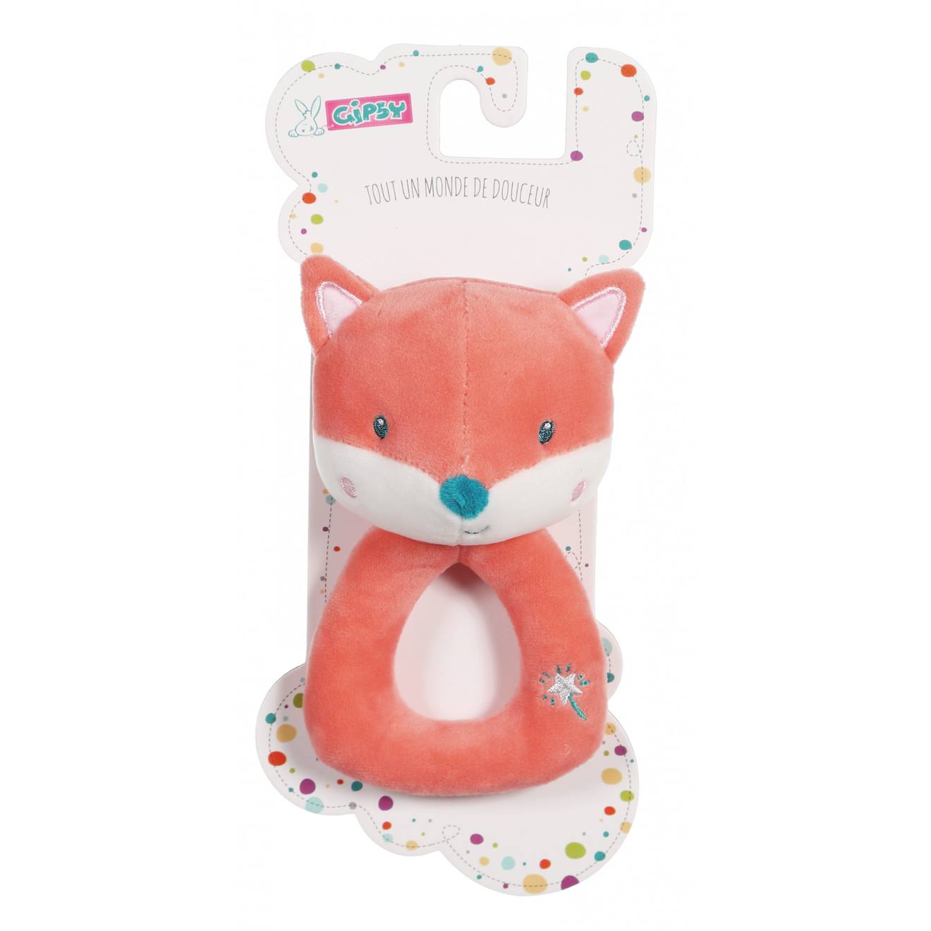Hochet les ptits féeriques renard - 14 cm orange