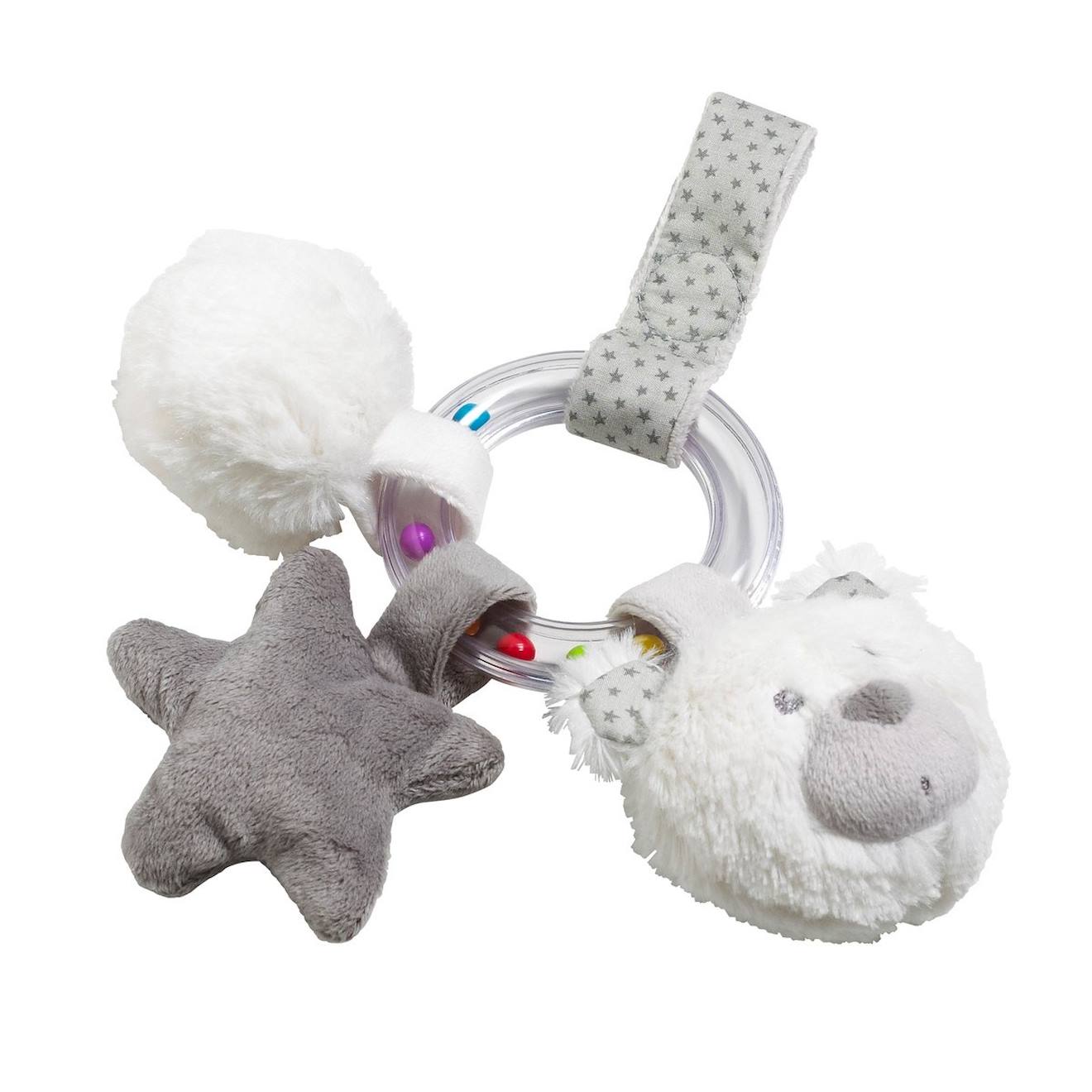 Hochet ours en velours - céleste gris