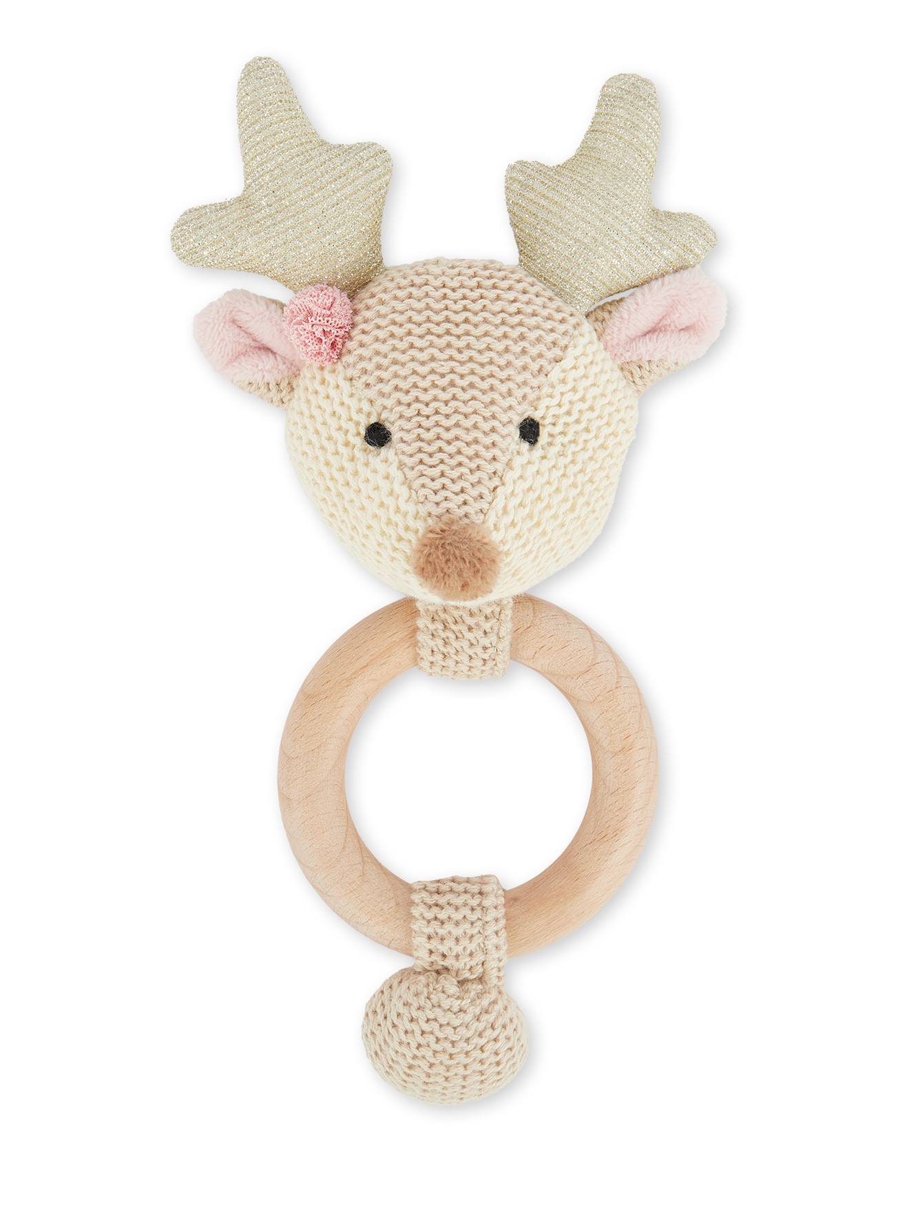 Hochet peluche faon ella, anneau dentition bois faon