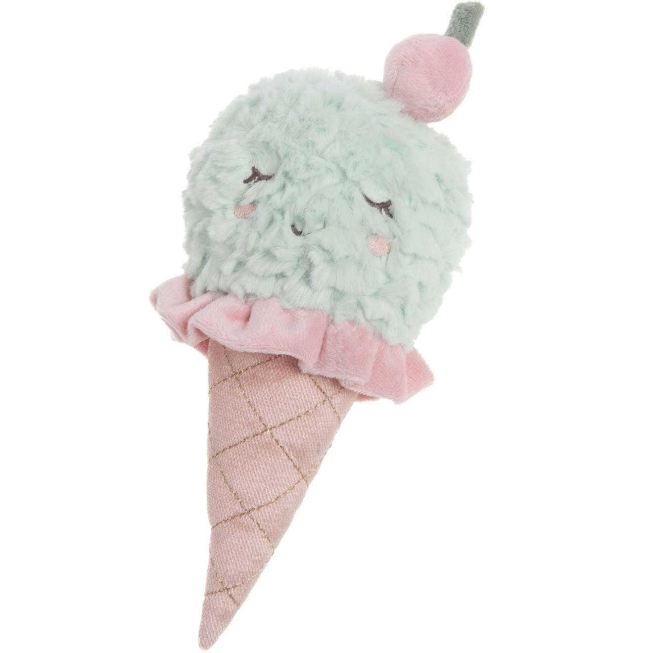 Hochet peluche glace à la menthe vert d'eau, rose