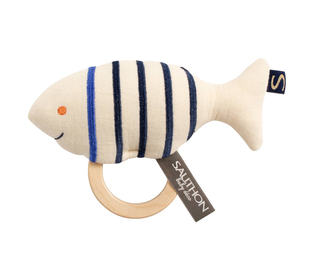 Hochet poisson avec anneau en bois - baby sailor blanc