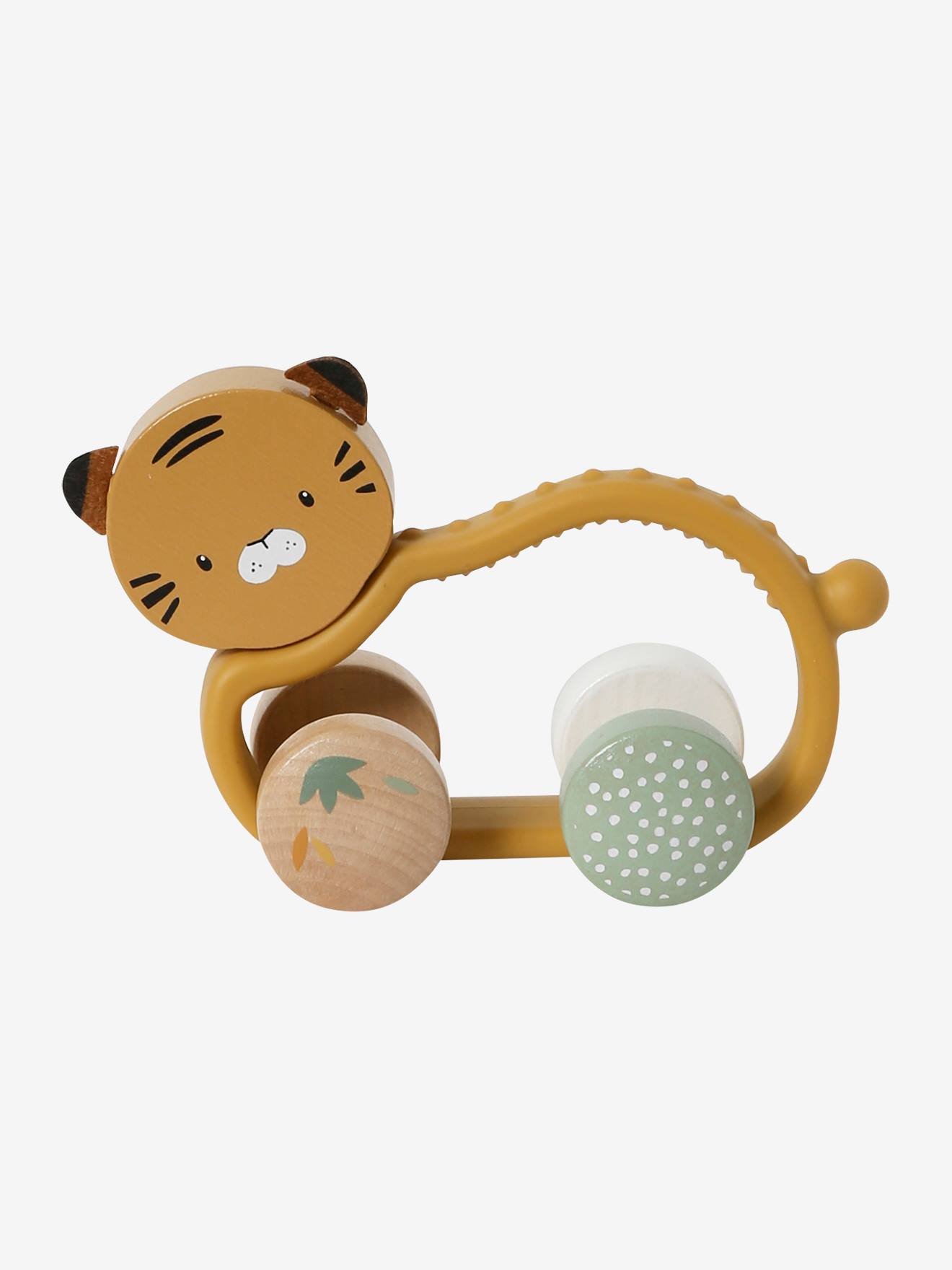 Hochet tigre en silicone et bois FSC tanzanie orangé