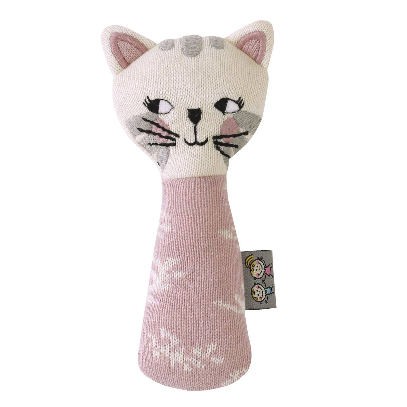 Hochet tricoté en coton bio rose