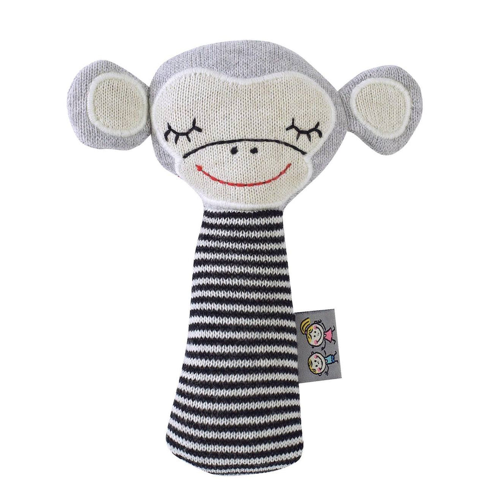 Hochet tricoté en coton bio beige, singe