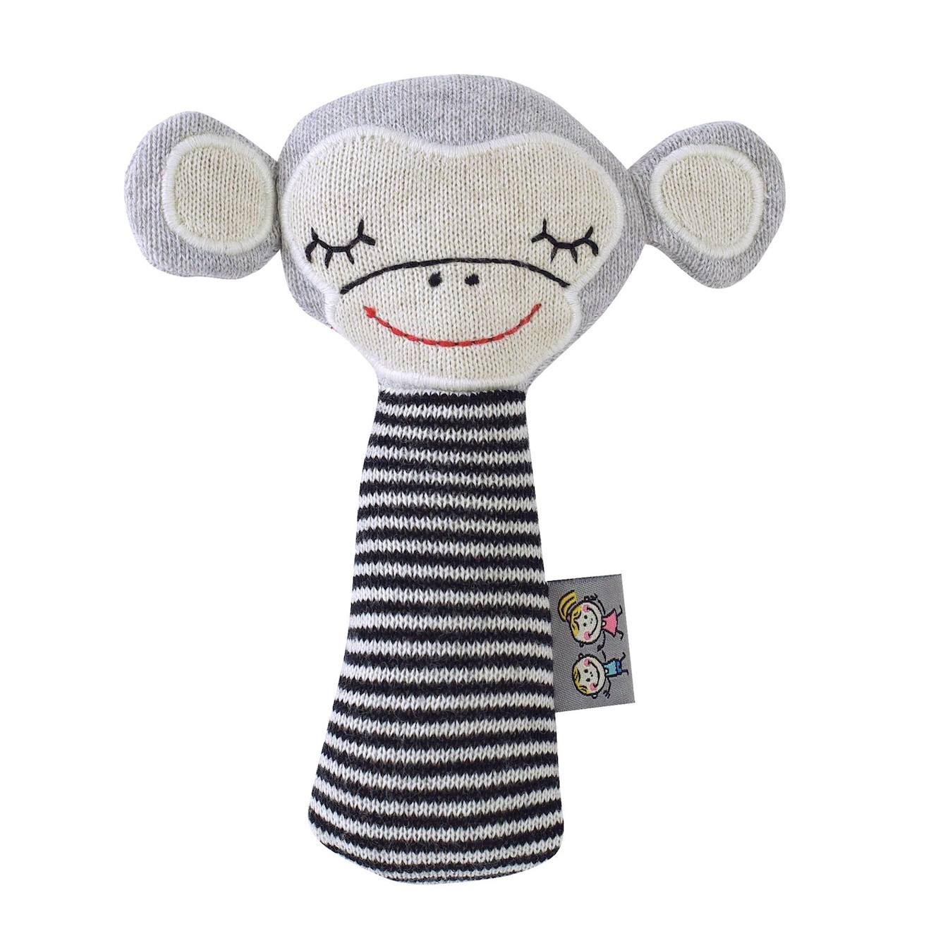 Hochet tricoté en coton bio beige, singe