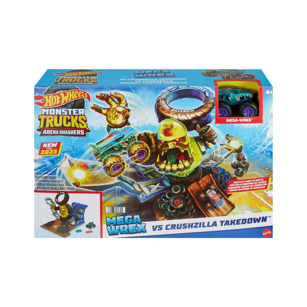 Hot Wheels set de jeu monster trucks arena smashers mega-wrex vs crushzilla takedown multicolore