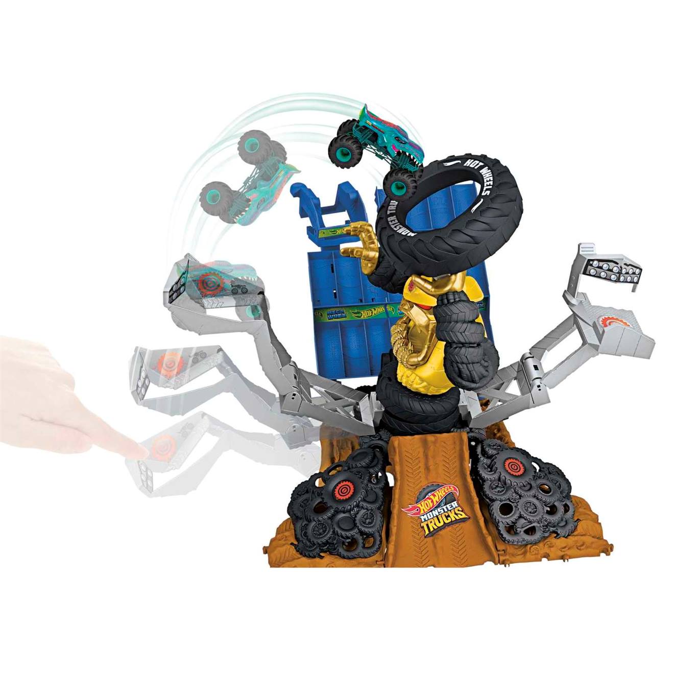 Hot Wheels set de jeu monster trucks arena smashers mega-wrex vs crushzilla takedown multicolore