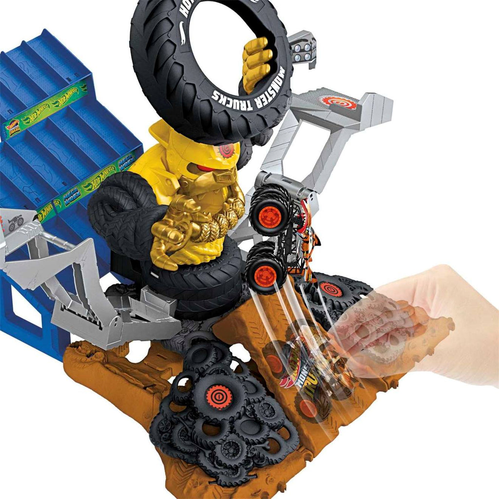 Hot Wheels set de jeu monster trucks arena smashers mega-wrex vs crushzilla takedown multicolore