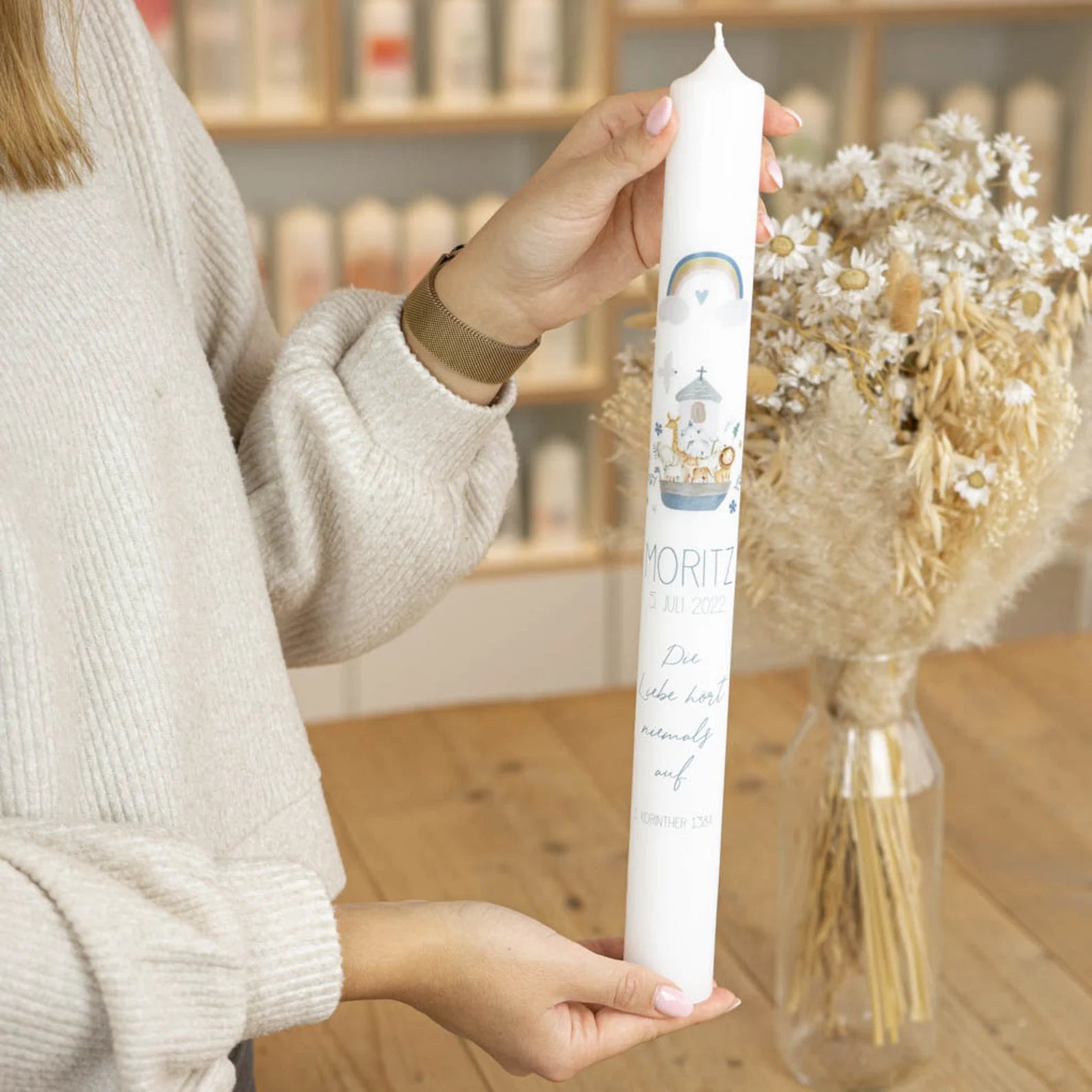 Bougie de baptême Arche de Noé personnalisée