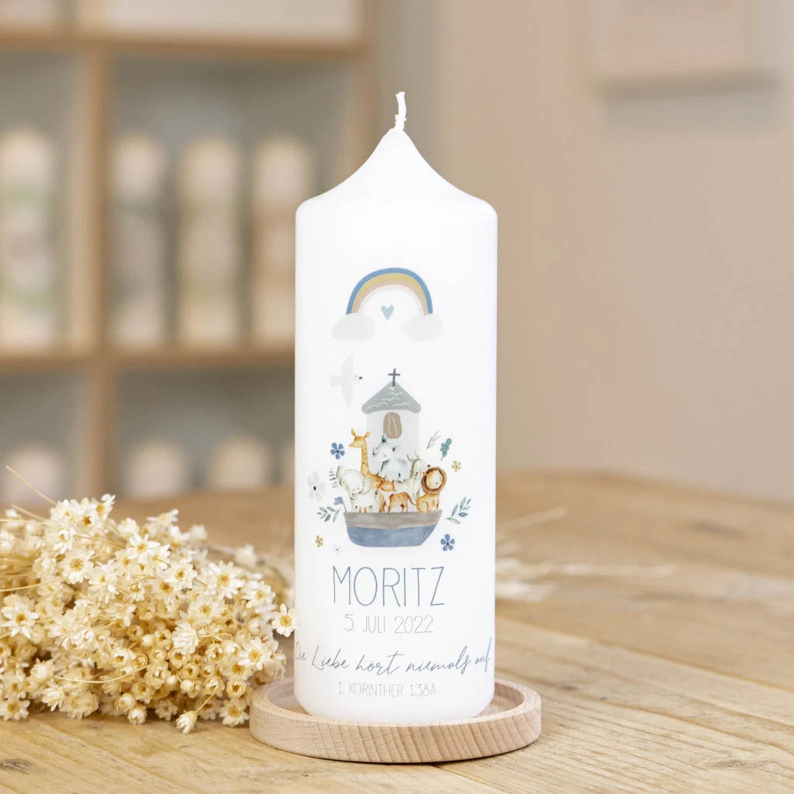 Bougie de baptême Arche de Noé personnalisée