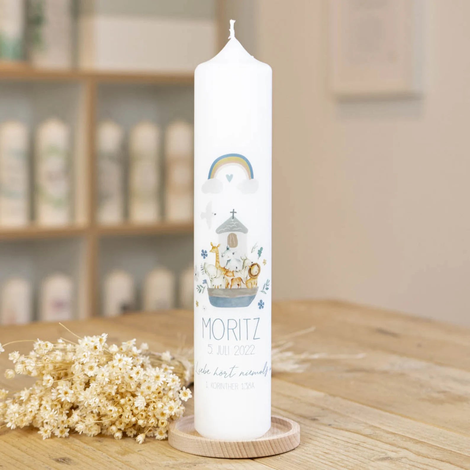 Bougie de baptême Arche de Noé personnalisée