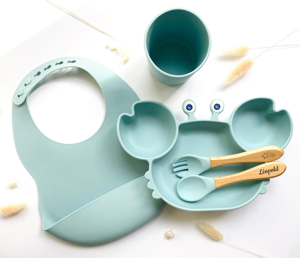 Coffret repas bébé en silicone personnalisé