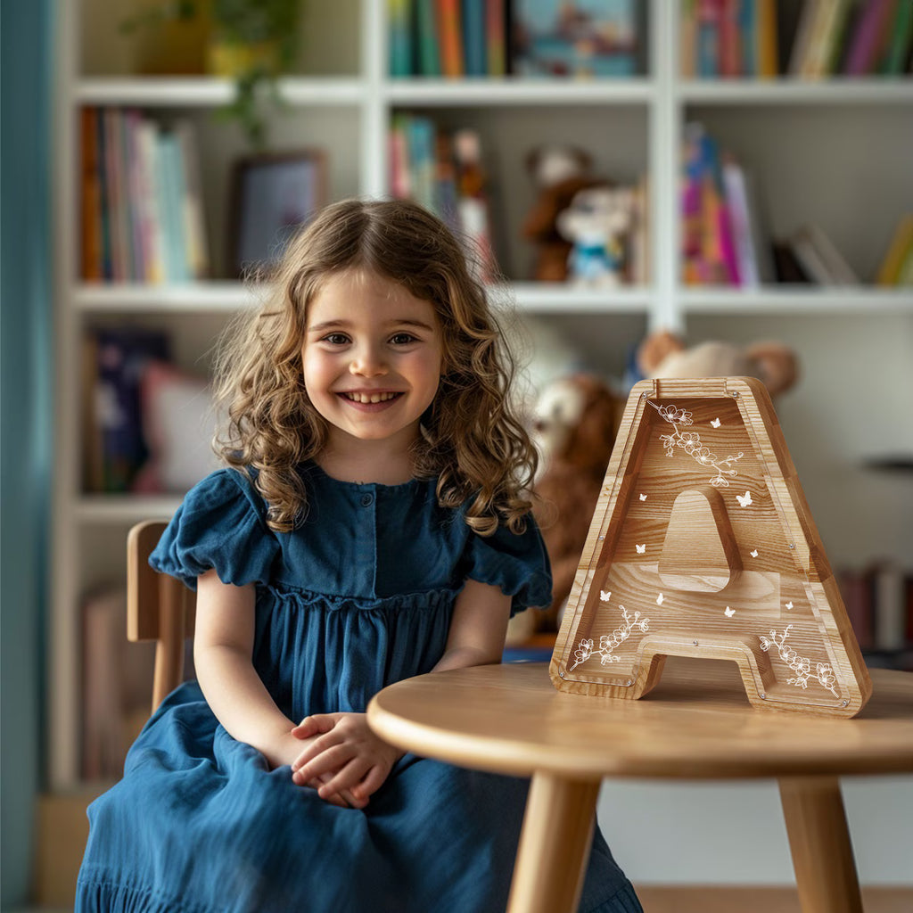 Tirelire personnalisée en bois – Lettre initiale & gravure du prénom