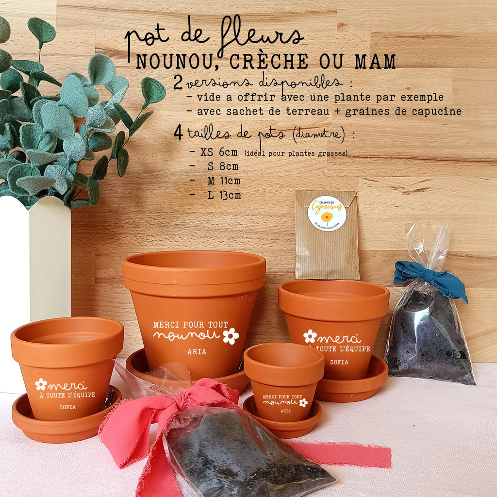 Pot de Fleurs Personnalisé – Cadeau Nounou / Crèche / MAM