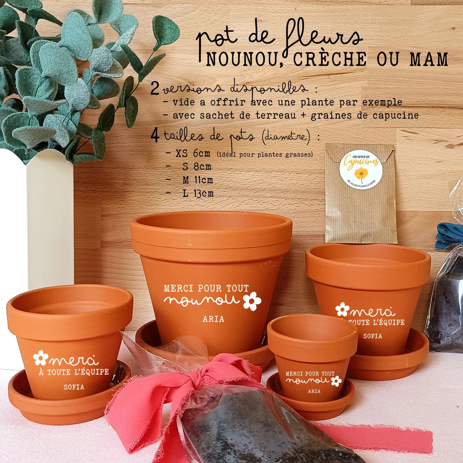 Pot de Fleurs Personnalisé – Cadeau Nounou / Crèche / MAM