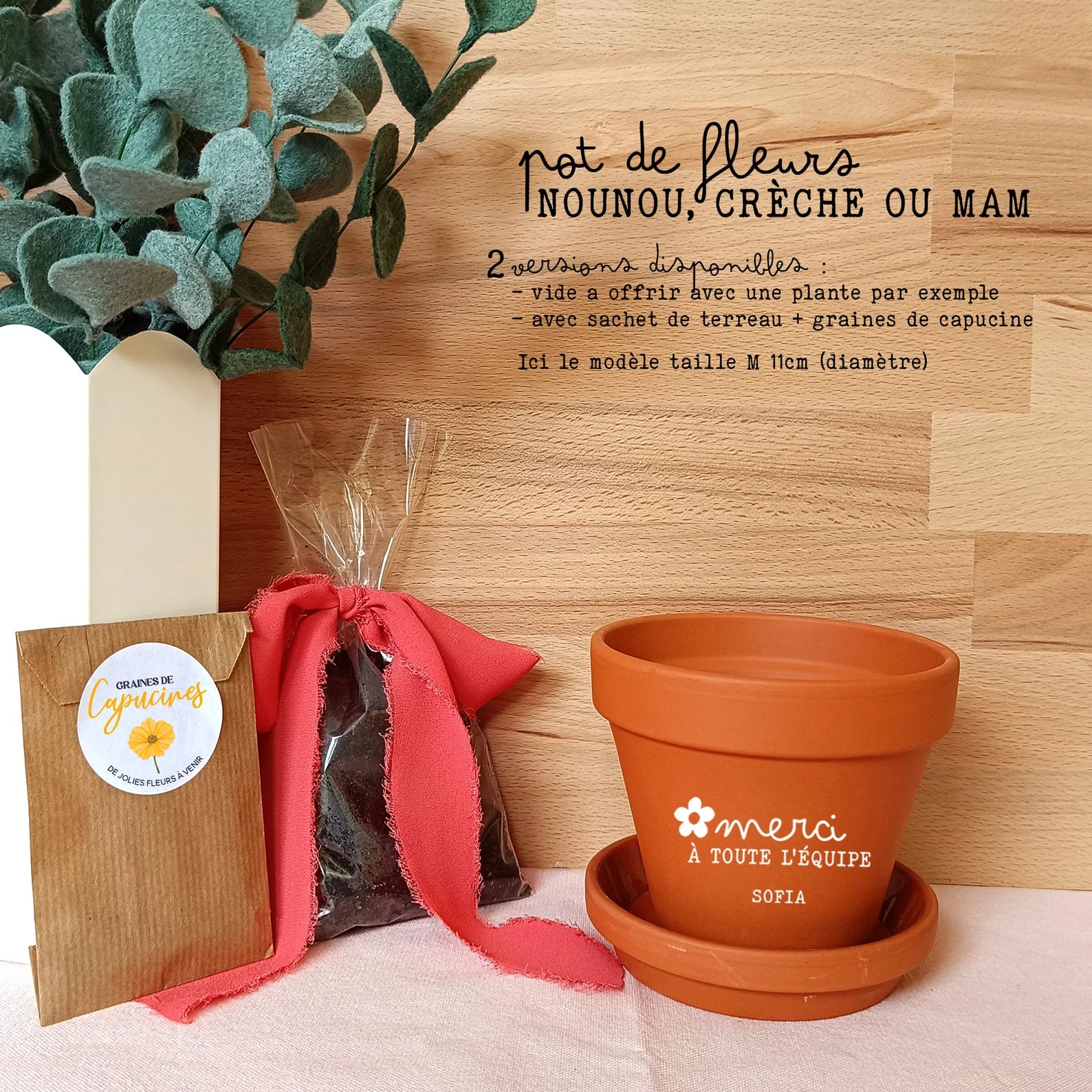 Pot de Fleurs Personnalisé – Cadeau Nounou / Crèche / MAM