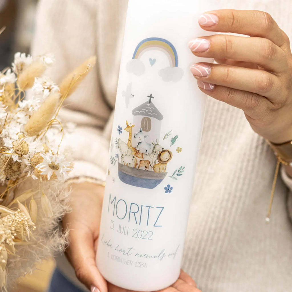 Bougie de baptême Arche de Noé personnalisée