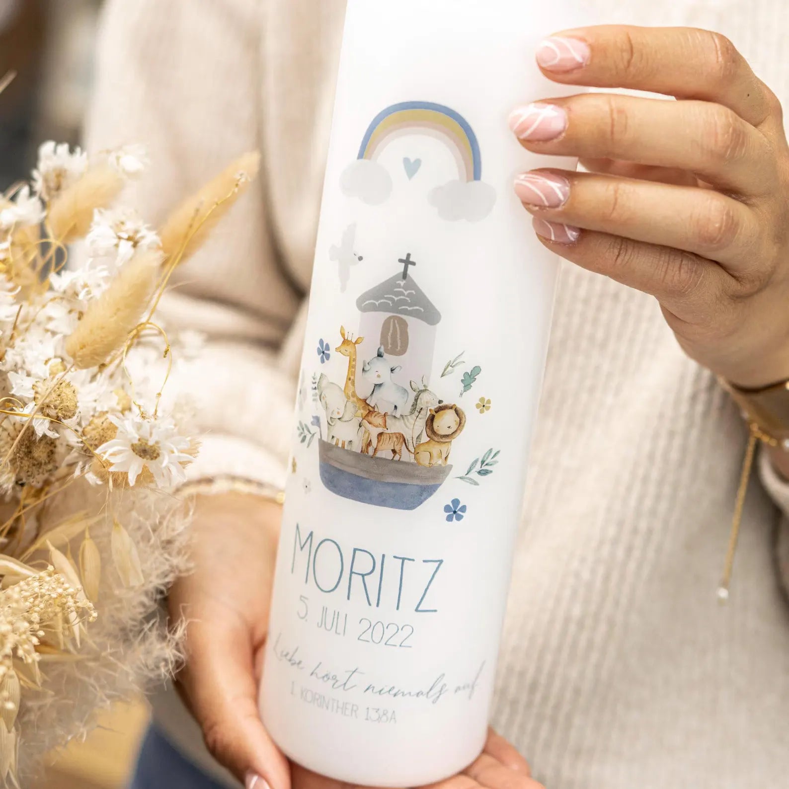 Bougie de baptême Arche de Noé personnalisée