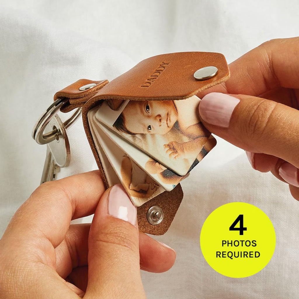 Porte-clés photo en cuir 4 images : un mini album souvenir à emporter partout