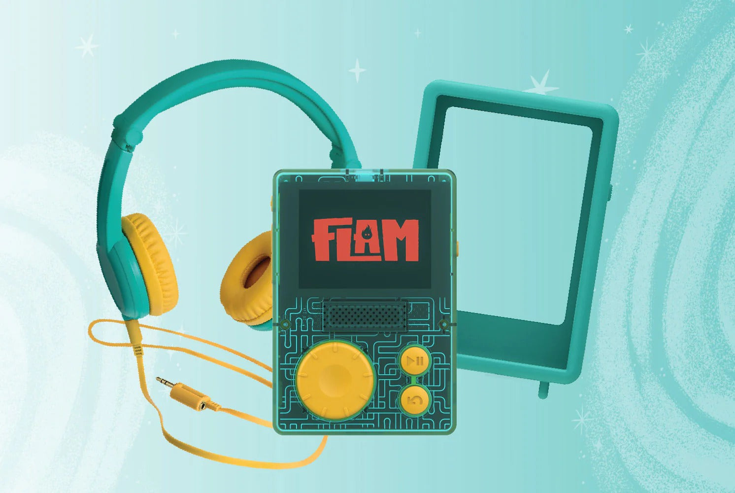 Baladeur interactif avec sa coque de protection verte FLAM - Lunii