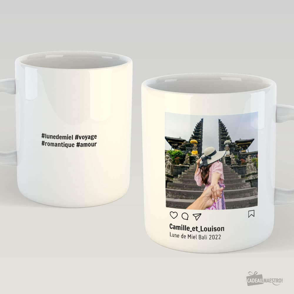 Mug Insta à Personnaliser - Avec Photo et Textes Personnalisables Blanc - Mug Personnalisé