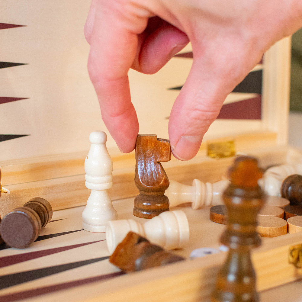 Jeu d'Échecs et Backgammon de Voyage en Bois - Jeux en Bois