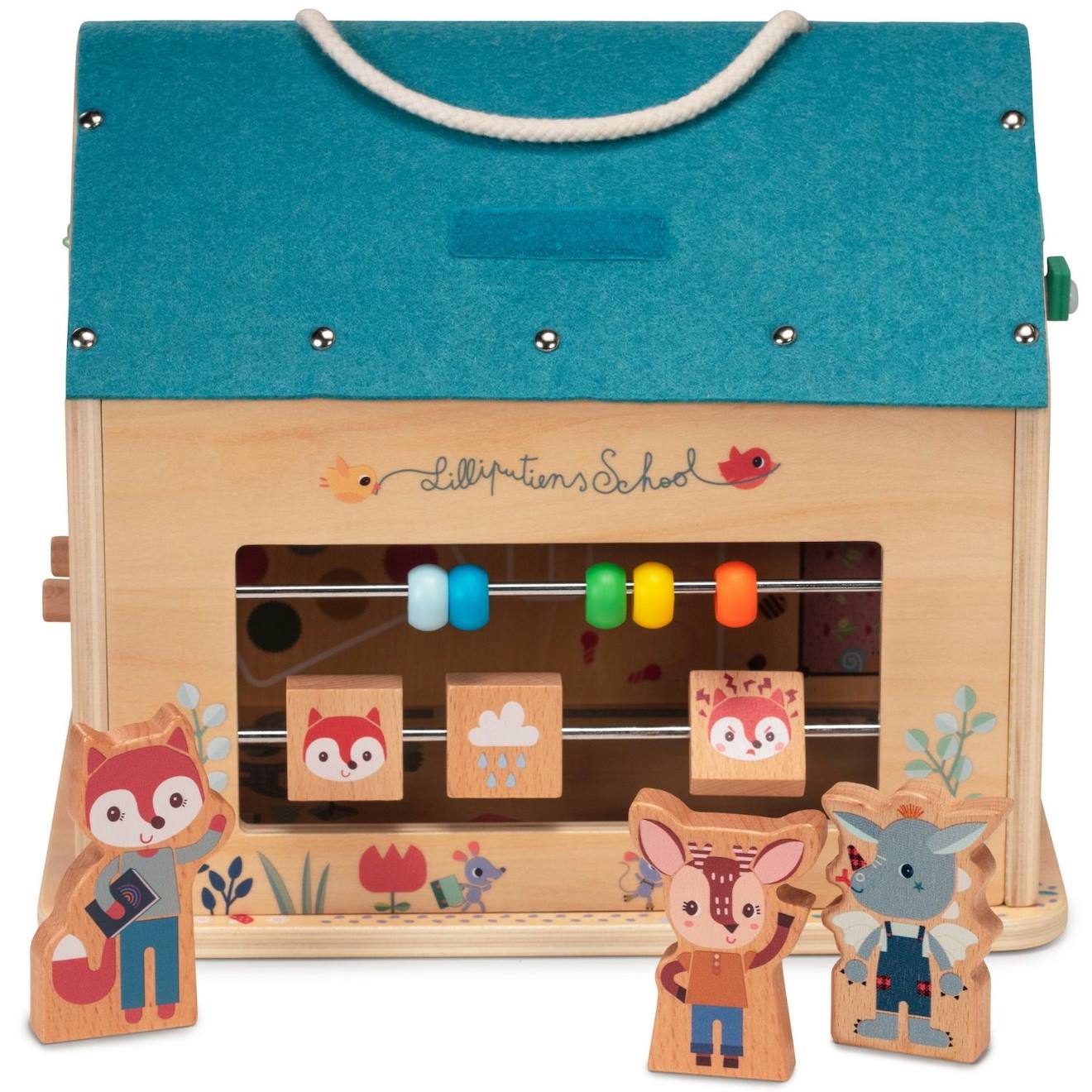 Jeu d'activités en bois ma première école beige, bleu, orange