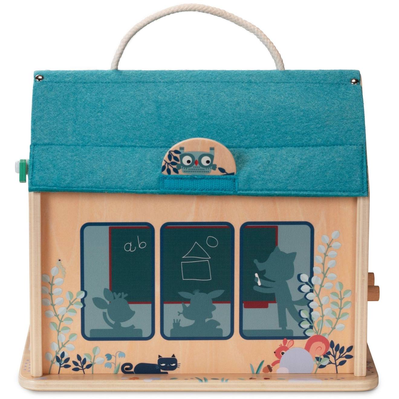 Jeu d'activités en bois ma première école beige, bleu, orange