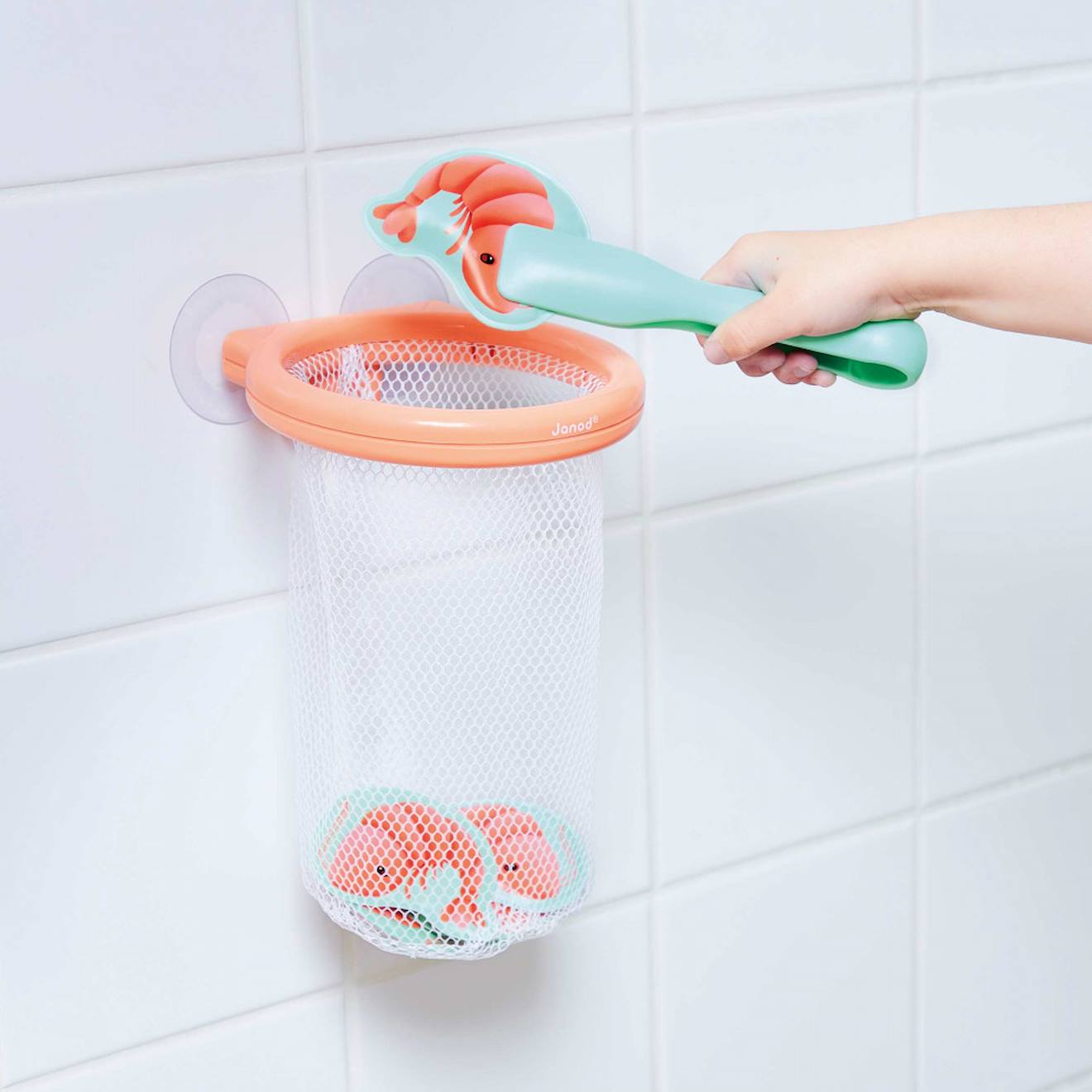 Jeu de bain attrape crevettes du bain rose saumon / turquoise
