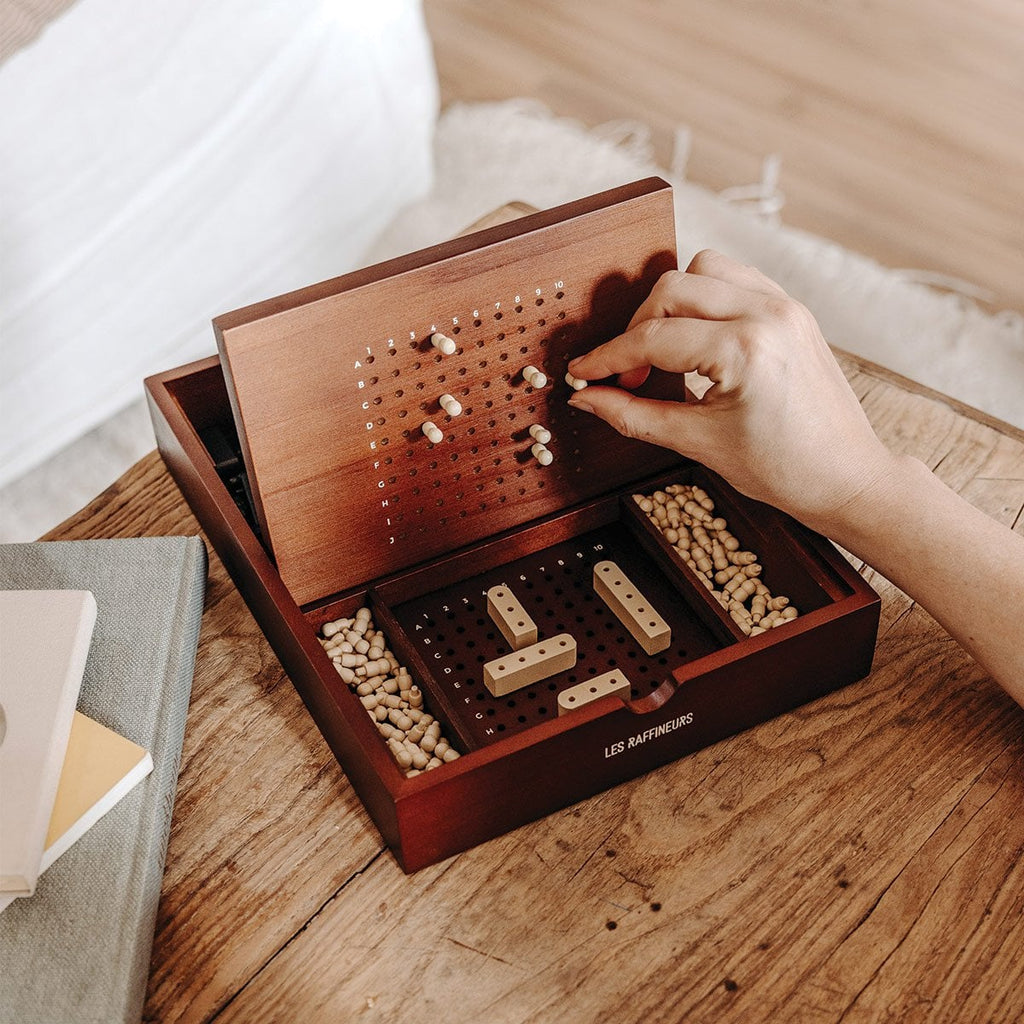 Jeu de bataille navale en bois Okuri, boîte déco et plateau de jeu