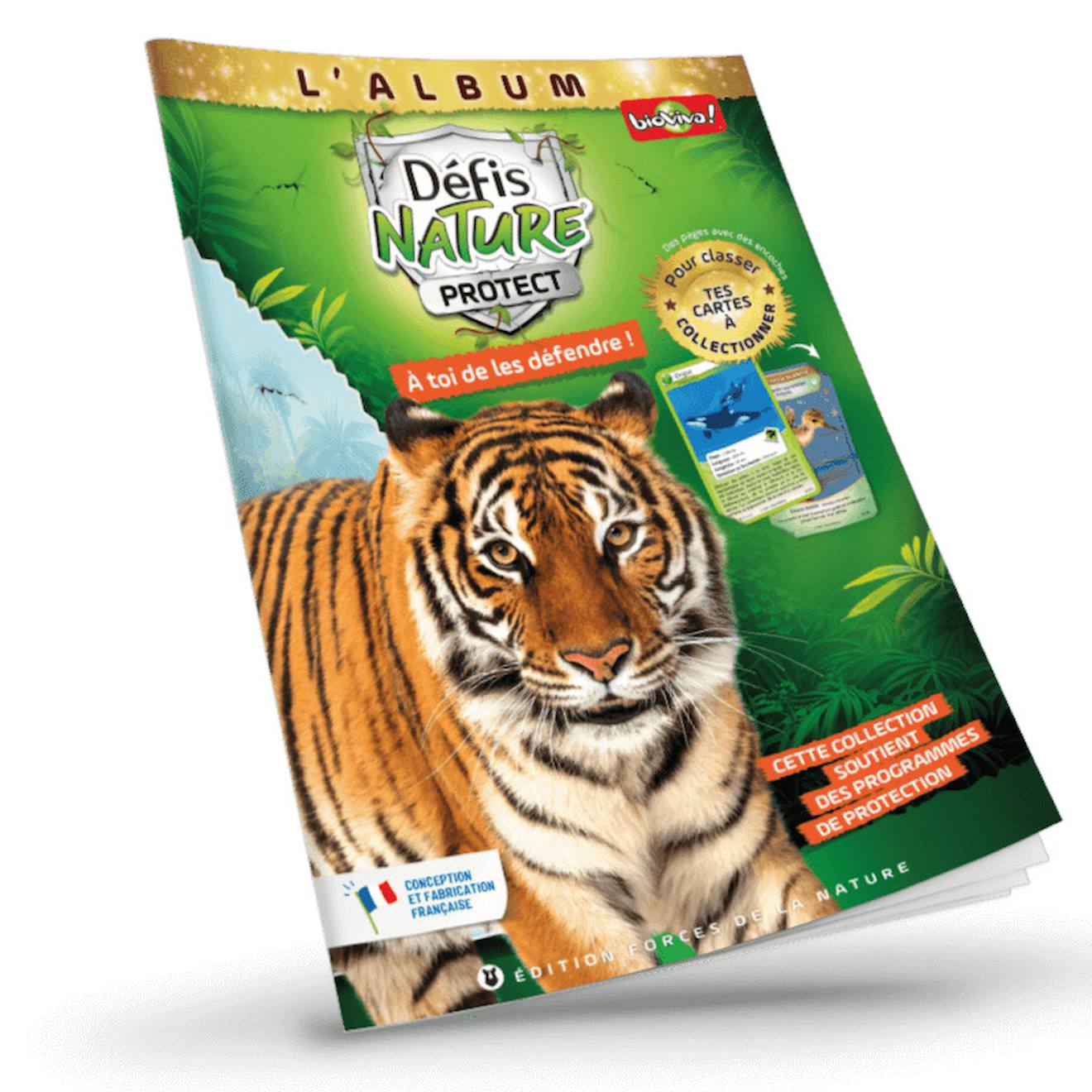 Jeu de cartes à collectionner défis nature protect - album de classement - couverture tigre du bengale - fabriqué en france multicolore