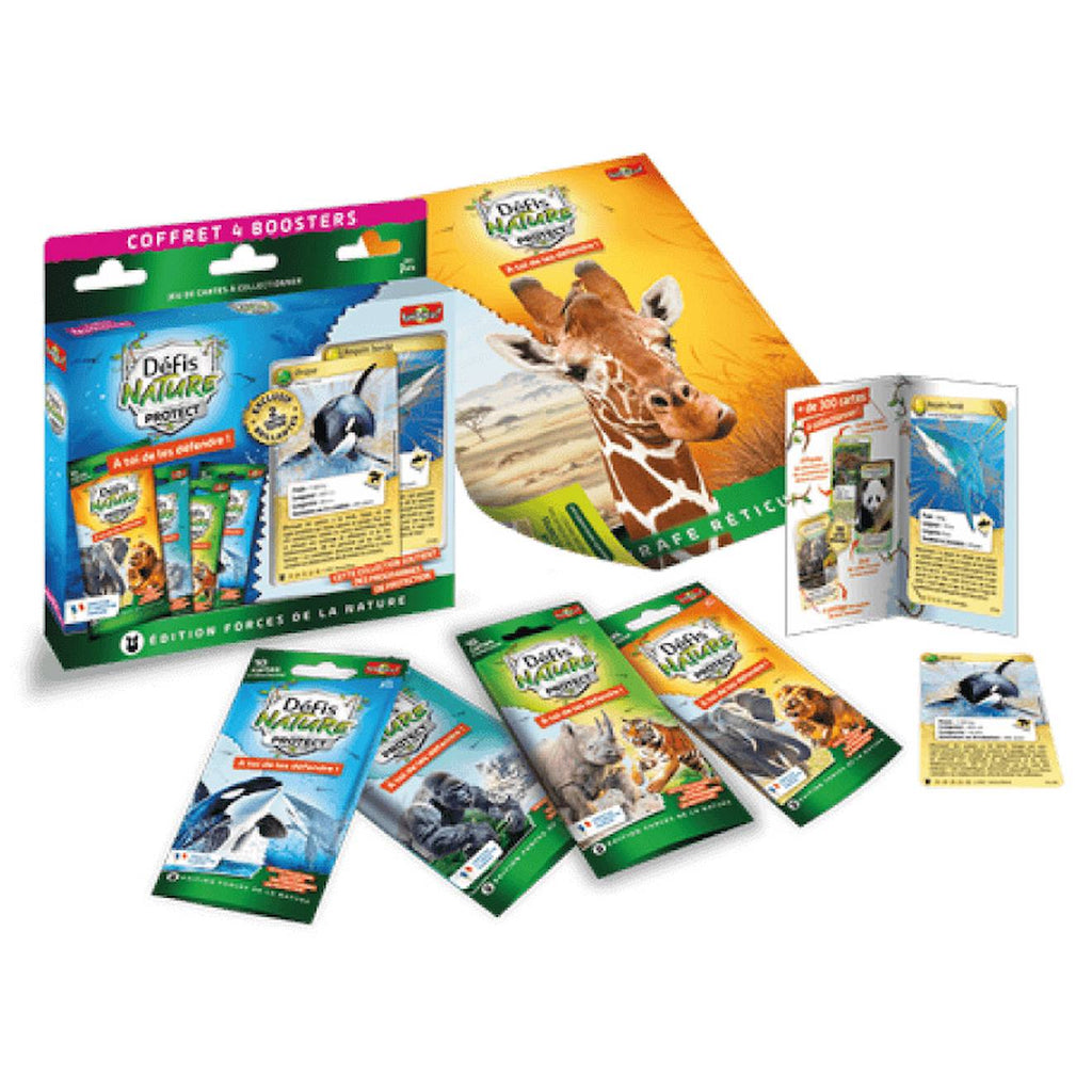 Jeu de cartes à collectionner défis nature protect - coffret 4 boosters - orque et requin - fabriqué en france multicolore