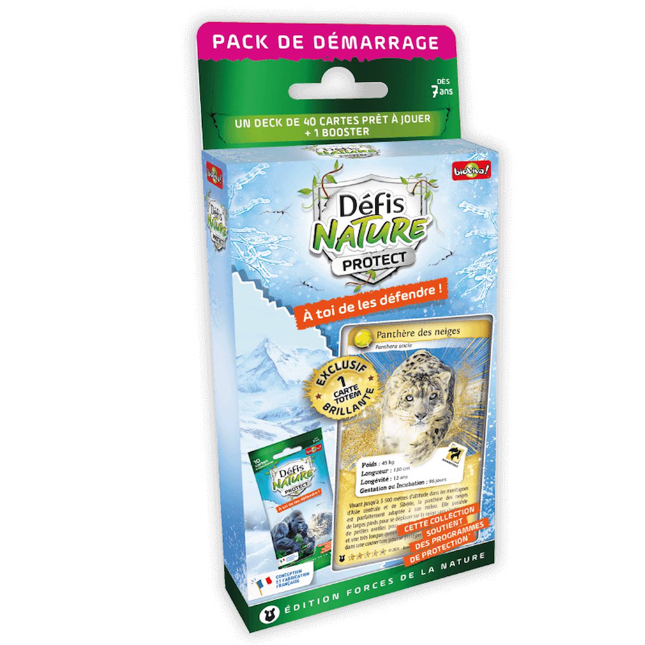 Jeu de cartes à collectionner défis nature protect - pack de démarrage - panthère des neiges - fabriqué en france multicolore
