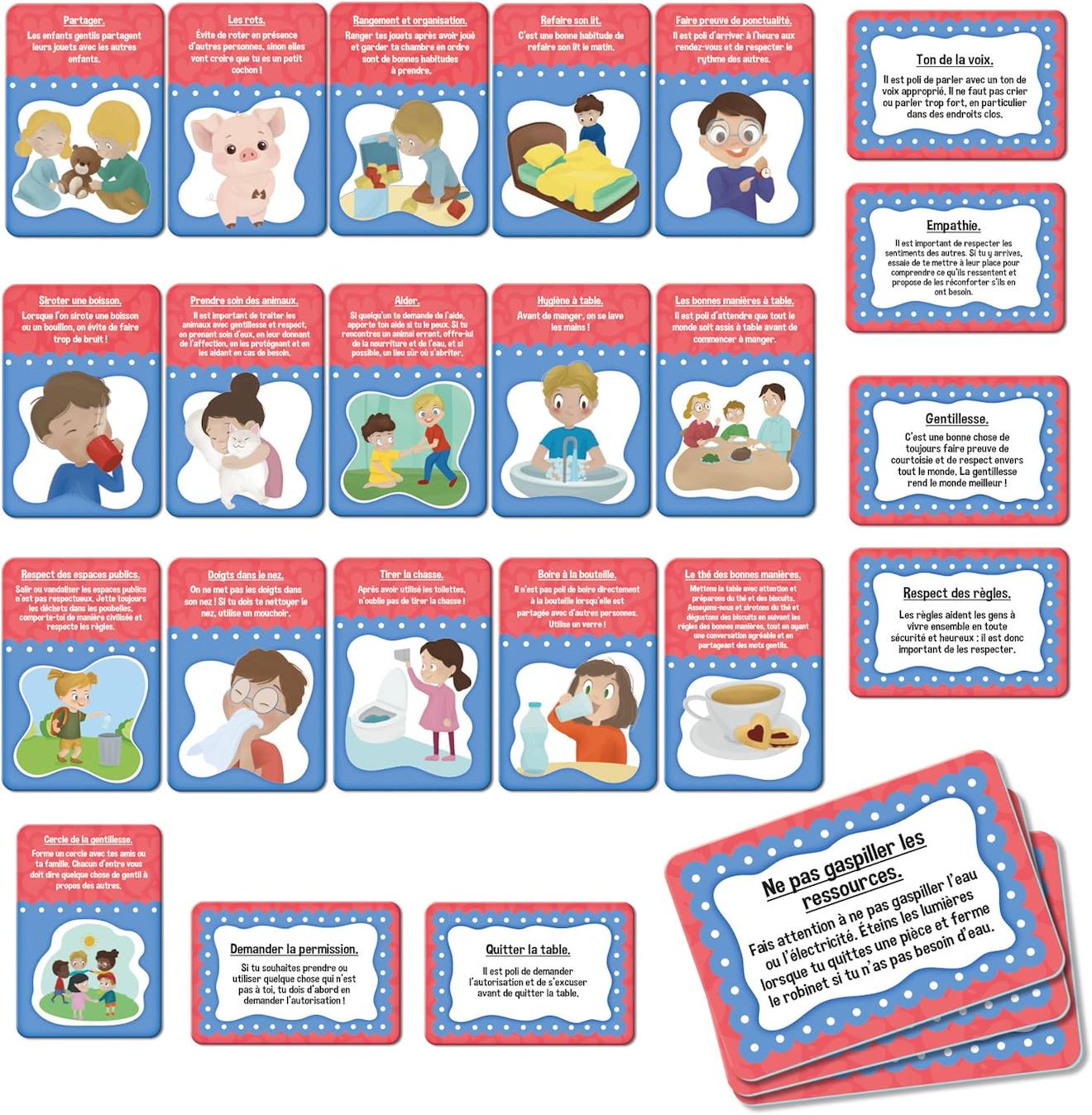 Jeu de cartes des bonnes manières - 84 cartes éducatives pour développer politesse multicolore