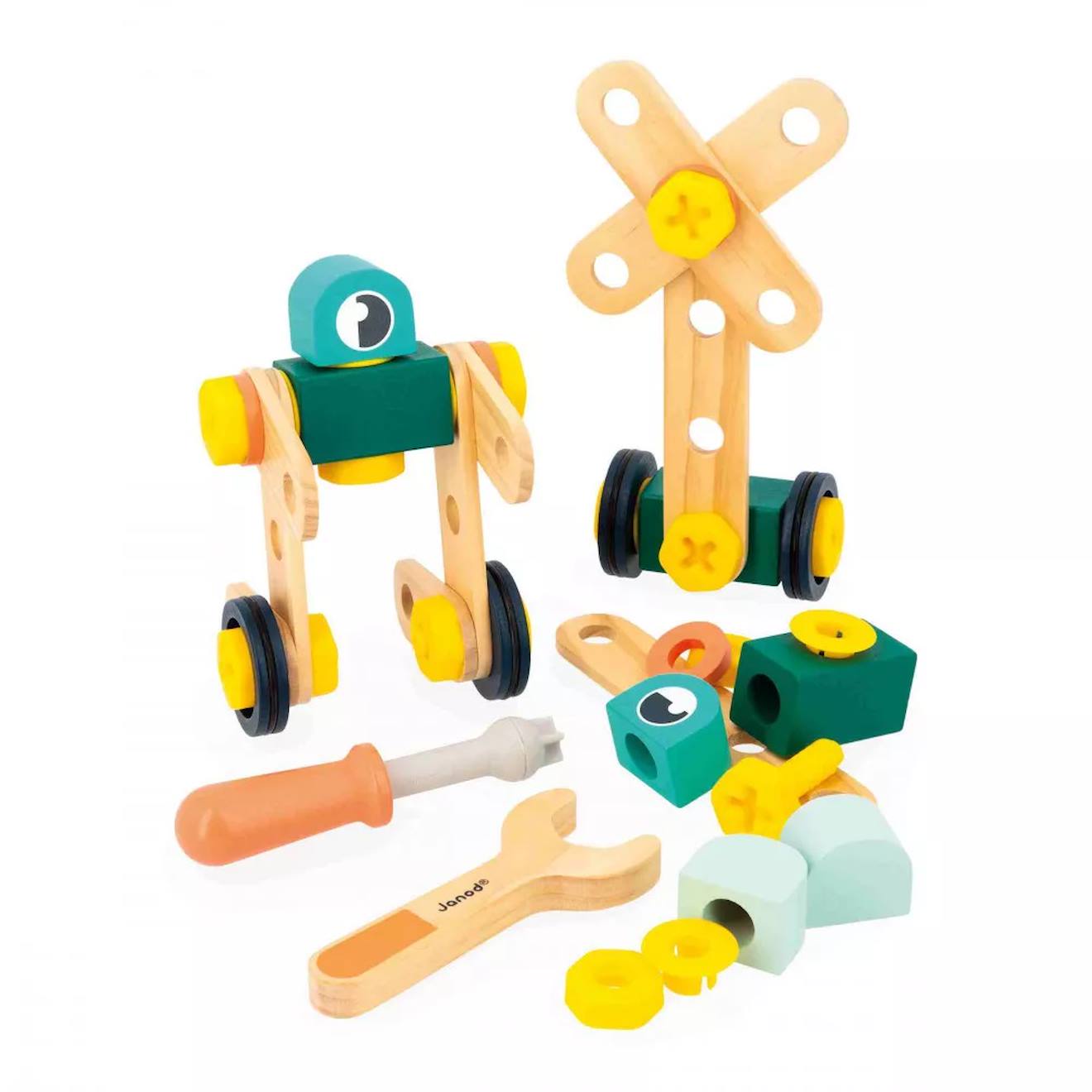 Jeu de construction en bois, baril 50 pièces multicolore