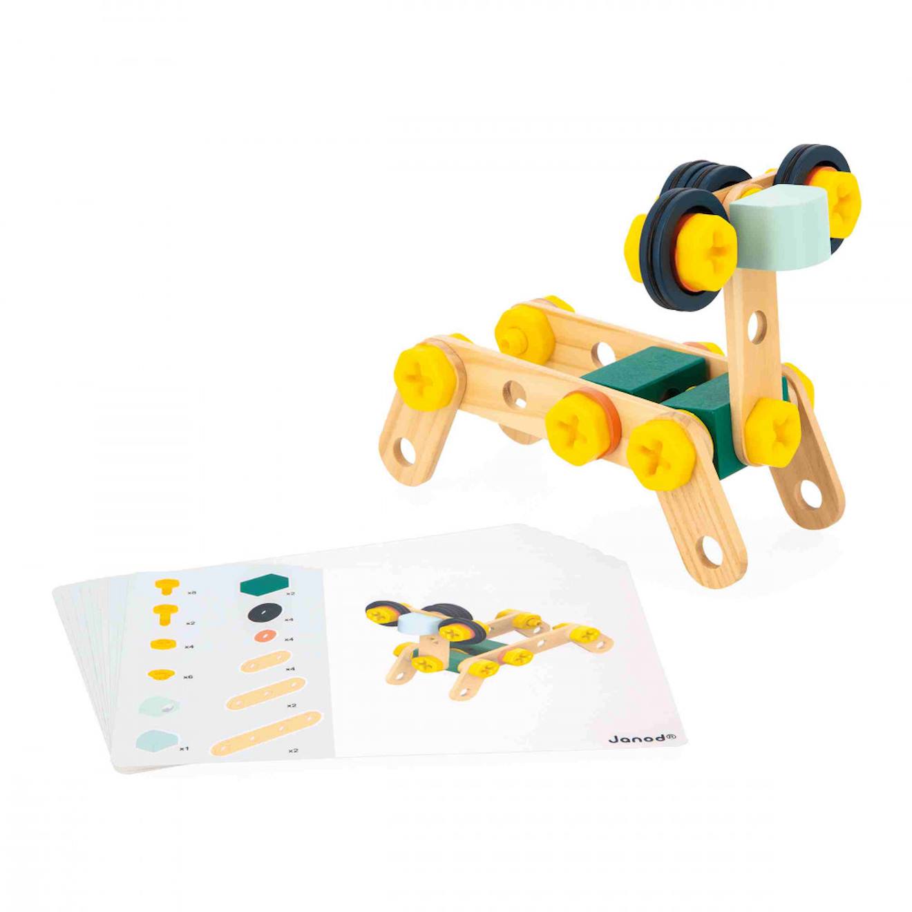 Jeu de construction en bois, baril 50 pièces multicolore