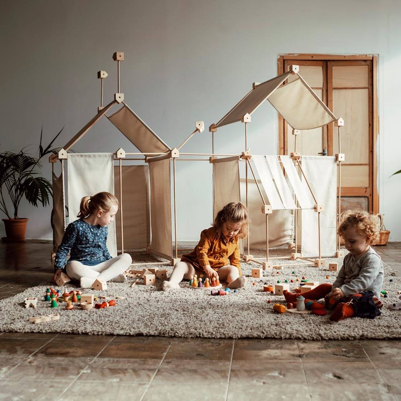 Jeu de construction géant tissu jeu 79 pièces beige
