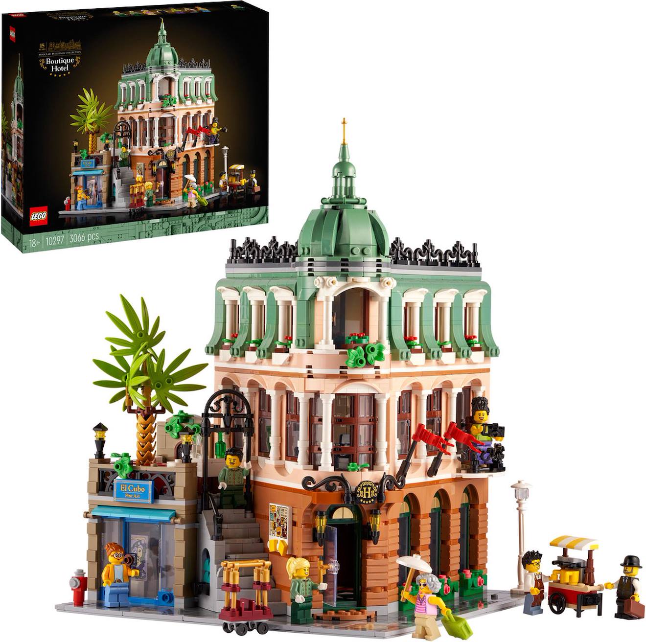 Jeu de construction LEGO creator expert boutique-hôtel – 3066 pièces, architecture européenne, mini figurines, 33 cm, créativité immersive multicolore