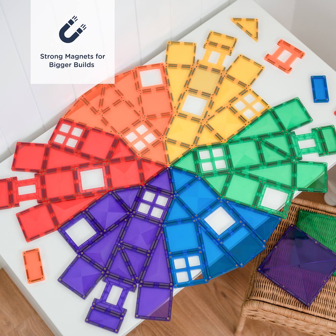 Jeu de construction magnétique arc-en-ciel pack de créative, 102 pièces arc-en-ciel