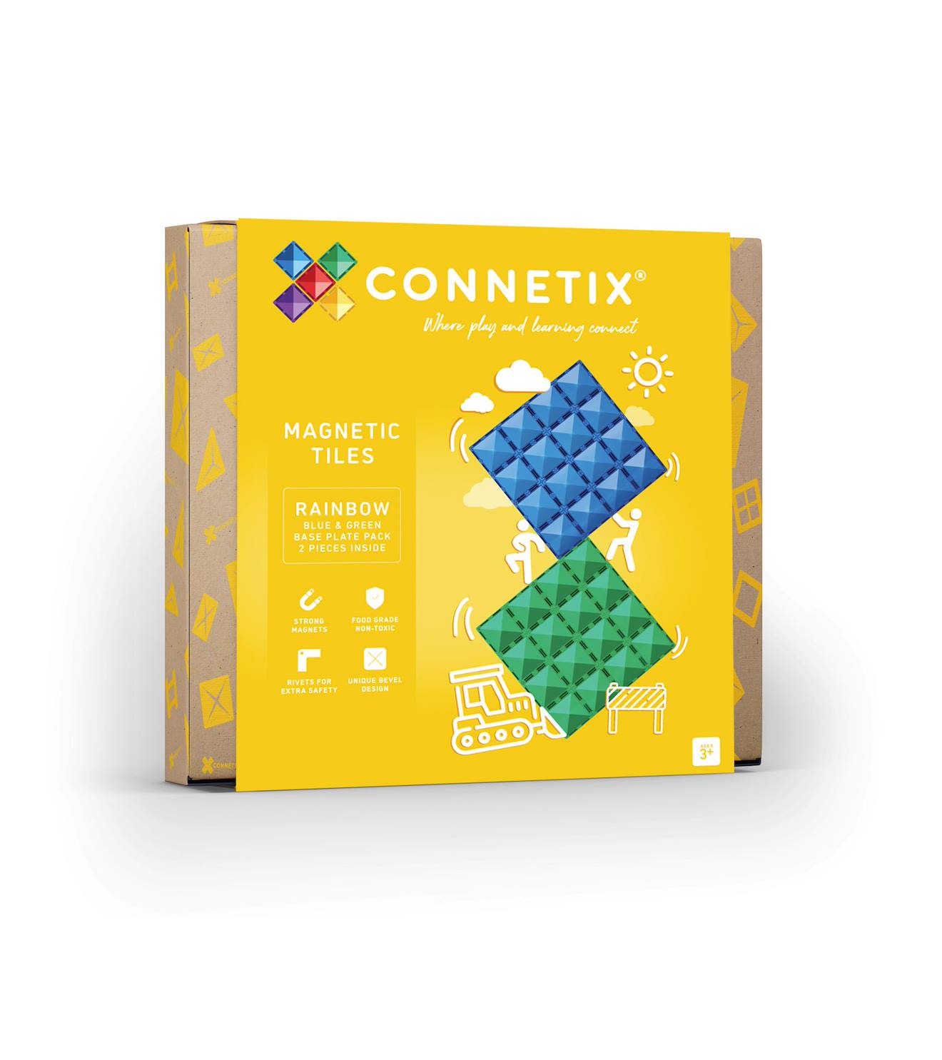 Jeu de construction magnétique arc-en-ciel paquet de plaques de base, 2 pièces multicolore