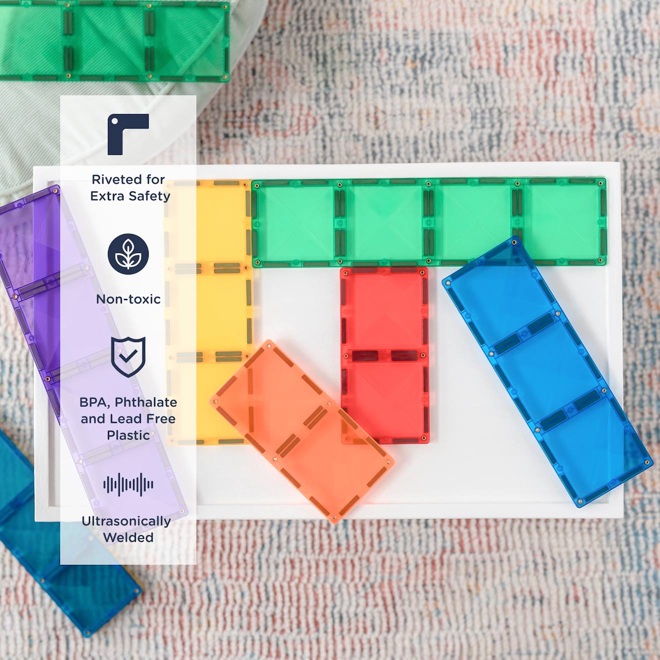 Jeu de construction magnétique arc-en-ciel paquet rectangle, 18 pièces arc-en-ciel