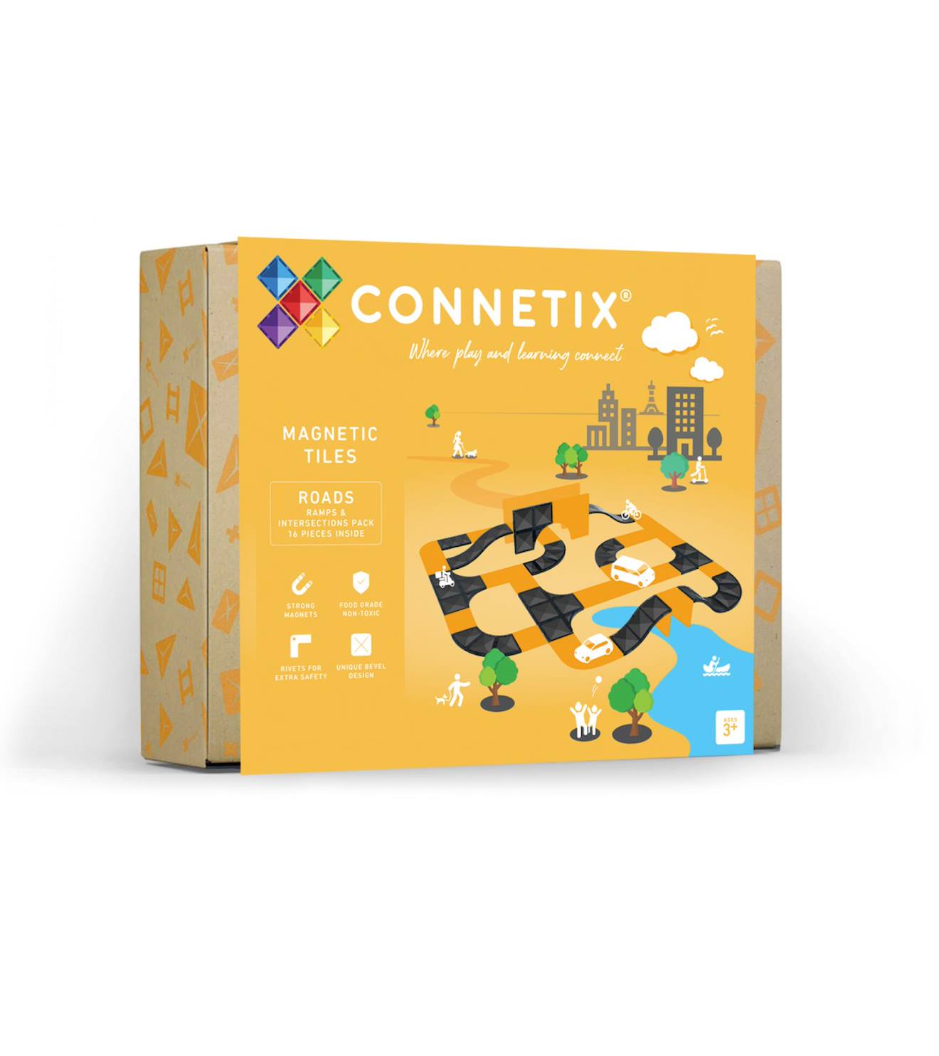 Jeu de construction magnétique pack rampes routières et intersections, 16 pièces noir
