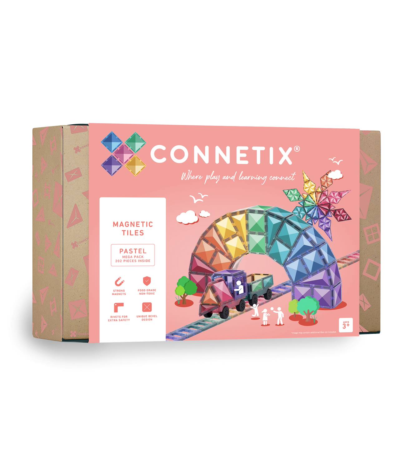 Jeu de construction magnétique pastel méga paquet, 202 pièces pastel