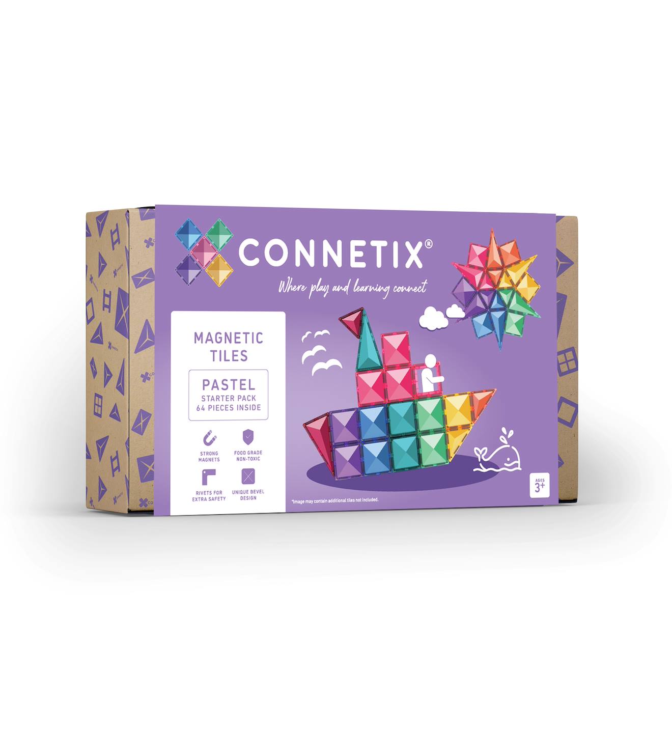 Jeu de construction magnétique pastel pack de démarrage, 64 pièces pastel
